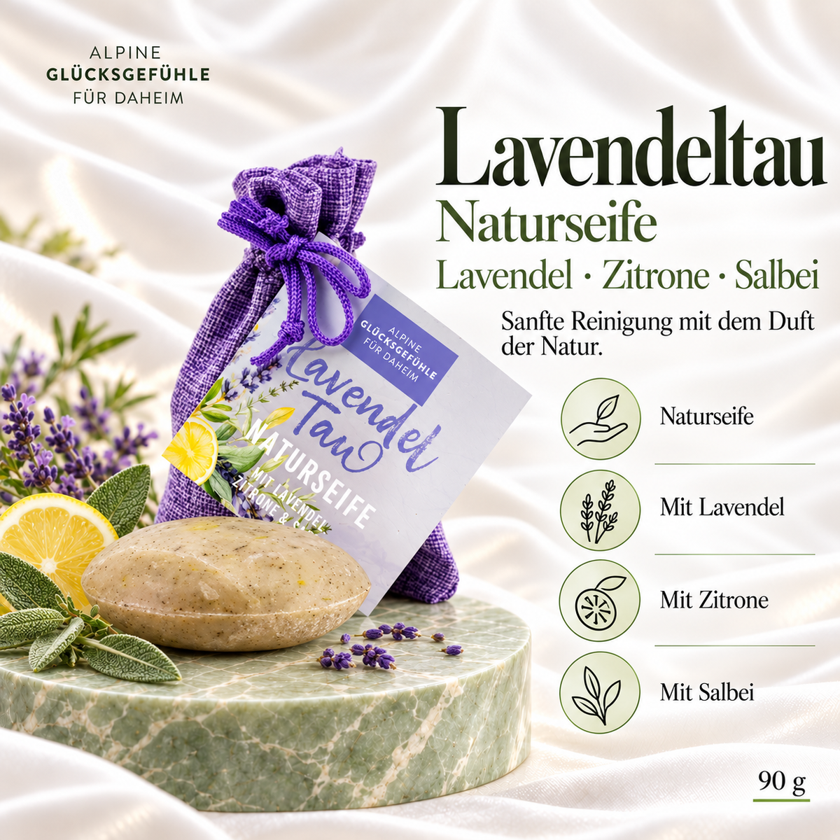 Alpine Lavendeltau Naturseife Lavendel-Zitrone