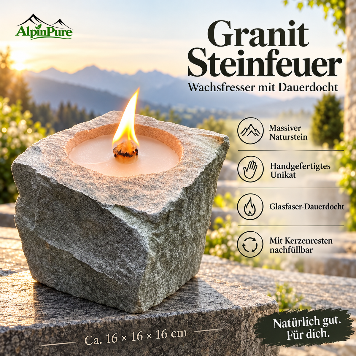 AlpinPur Granit / Steinfeuer – Schmelzlicht - Wachsfresser - Kerzenfresser