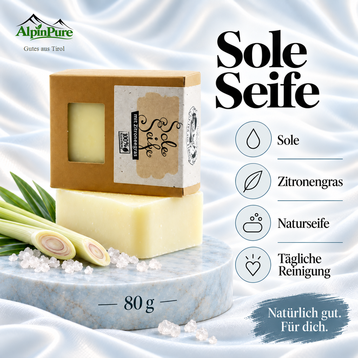 Alpine Sole-Seife mit Zitronengras - Palmölfrei