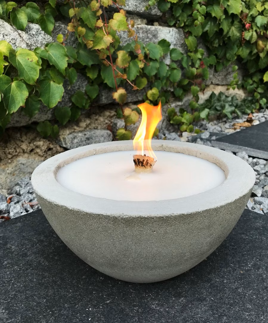 Beton Feuerschale – handgefertigtes Schmelzlicht mit Dauerdocht / schmaler Rand