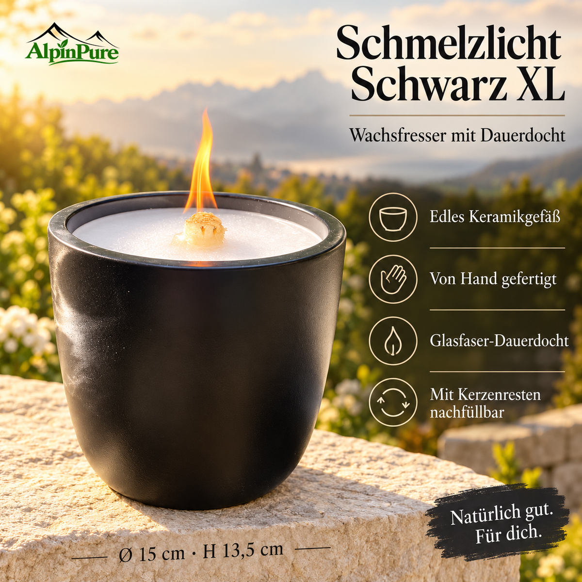 AlpinPur Schmelzlicht - Wachsfresser - Kerzenfresser – Schwarz XL