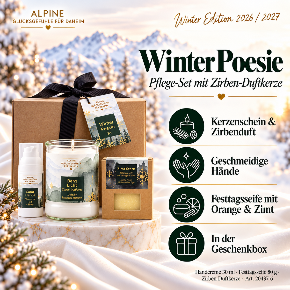 Winter Poesie – Pflege-Set mit Zirben-Duftkerze