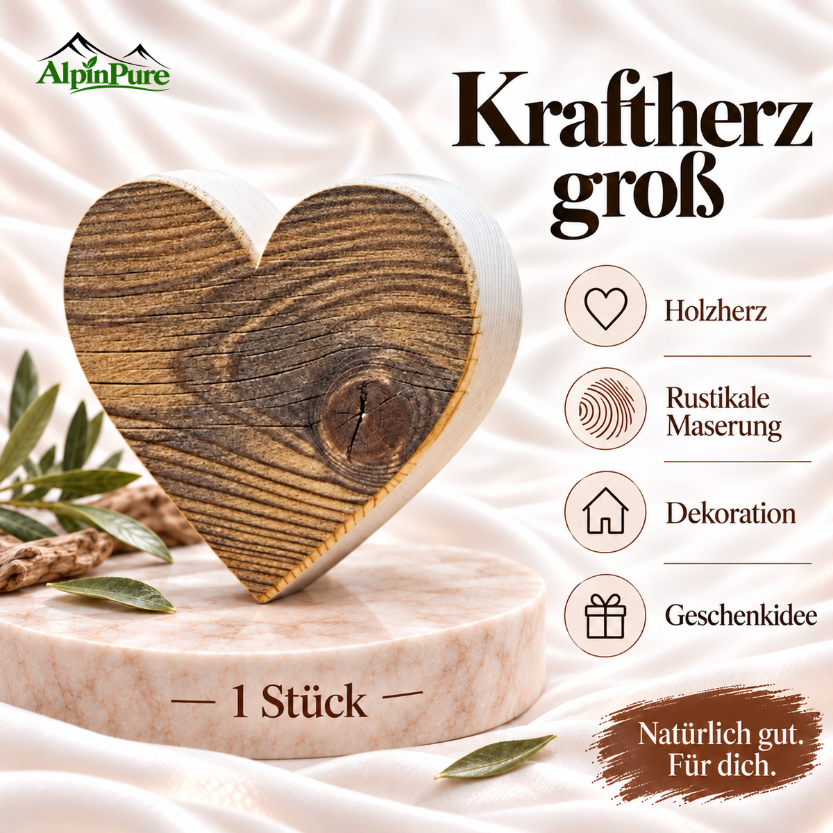 Alpine Kraft Herz aus Antikholz "groß"
